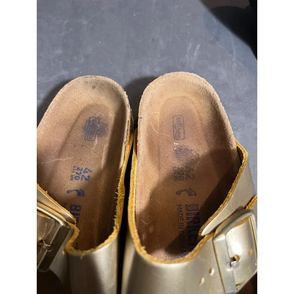 Birkenstock Arizona Sandals Mens 42 Gold Metallic Double Strap Cork Slides